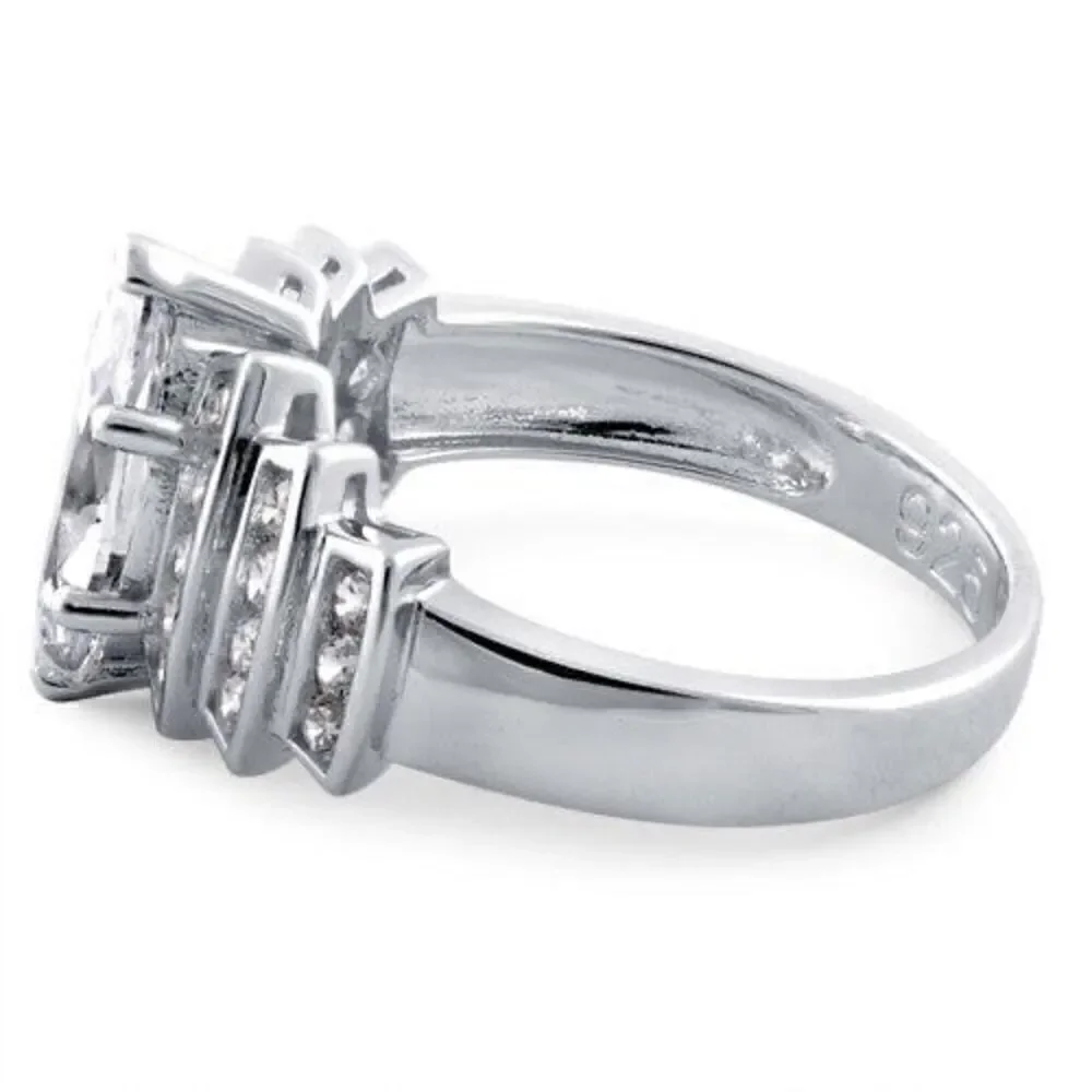 New Sterling Silver Marquise Engagement Clear CZ Ring